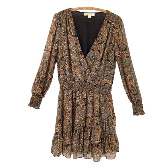 Michael Kors Dresses & Skirts - Michael Kors Mini Dress Size Large Black & Multicolor Paisley Sheer Long Sleeve